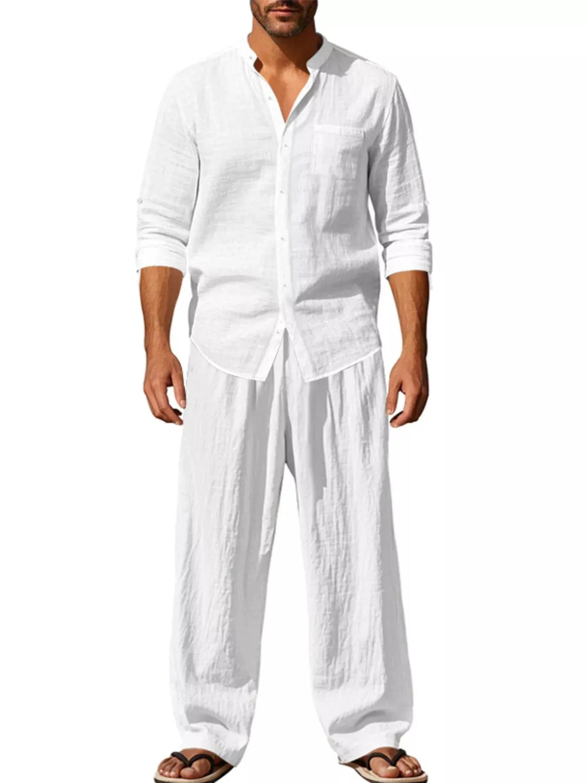 Men's Full Size Casual Button Up Shirt and Pants Plus Size by Trendsi