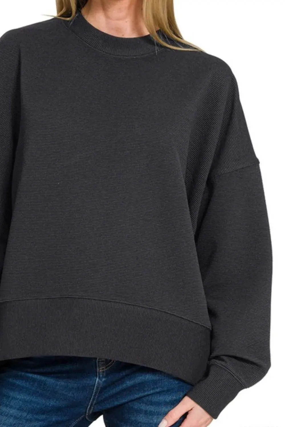 Zenana Ribbed Balloon Sleeve Sweatshirt by Zenana
