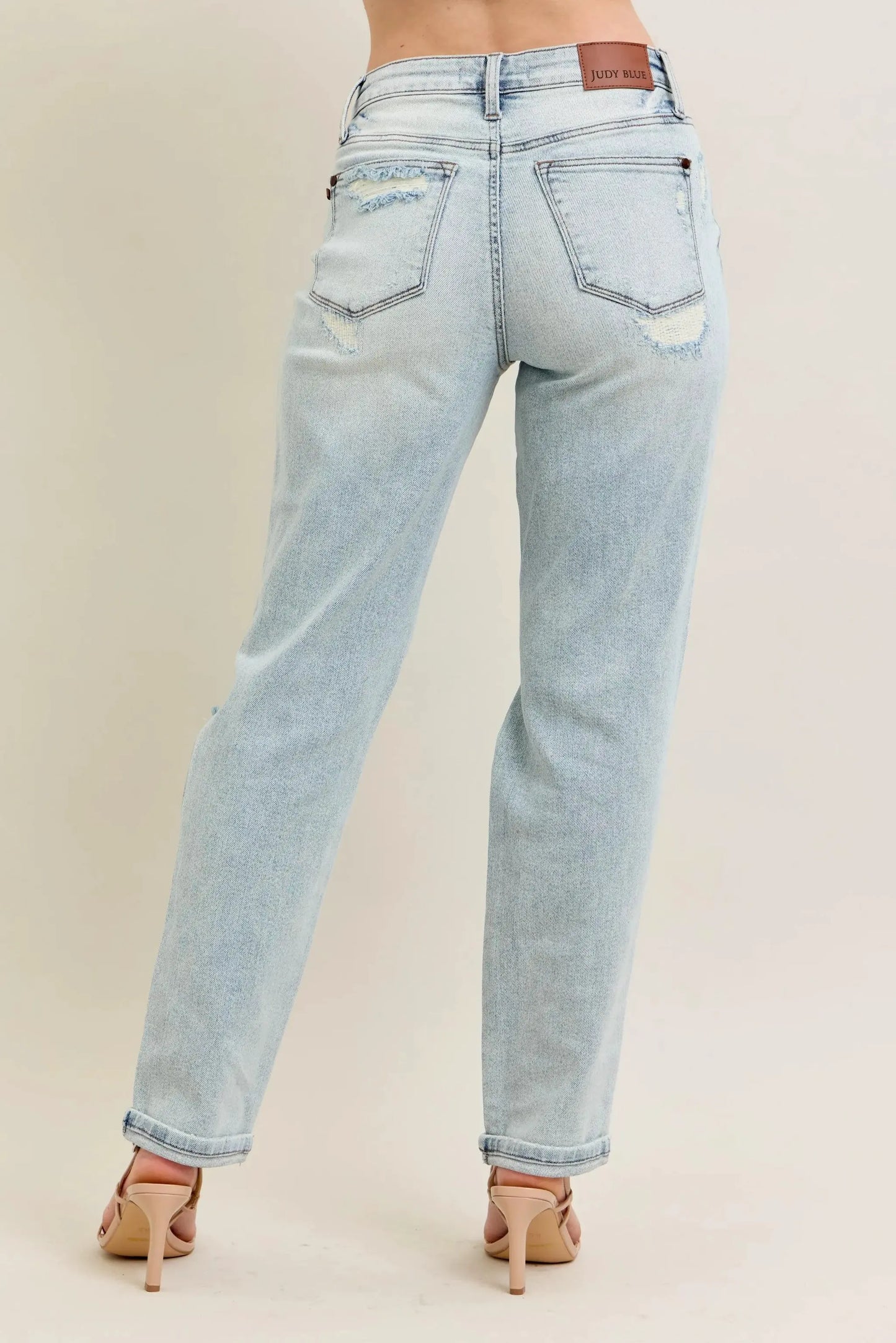 Judy Blue Full Size Mr Repair Stitch Detail Destroy Single Cuff Bf Jeans Plus Size by Judy Blue