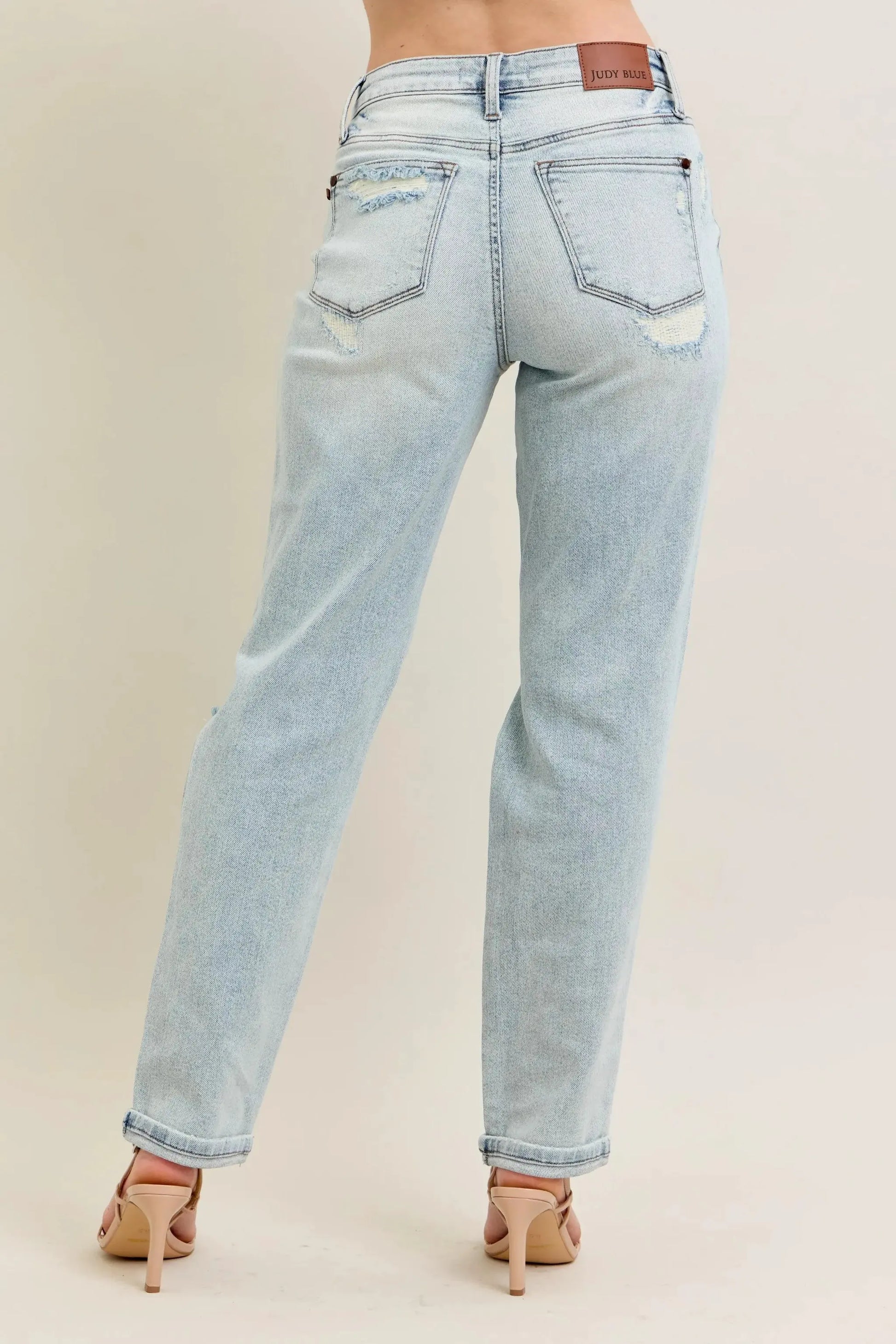 Judy Blue Full Size Mr Repair Stitch Detail Destroy Single Cuff Bf Jeans Plus Size by Judy Blue