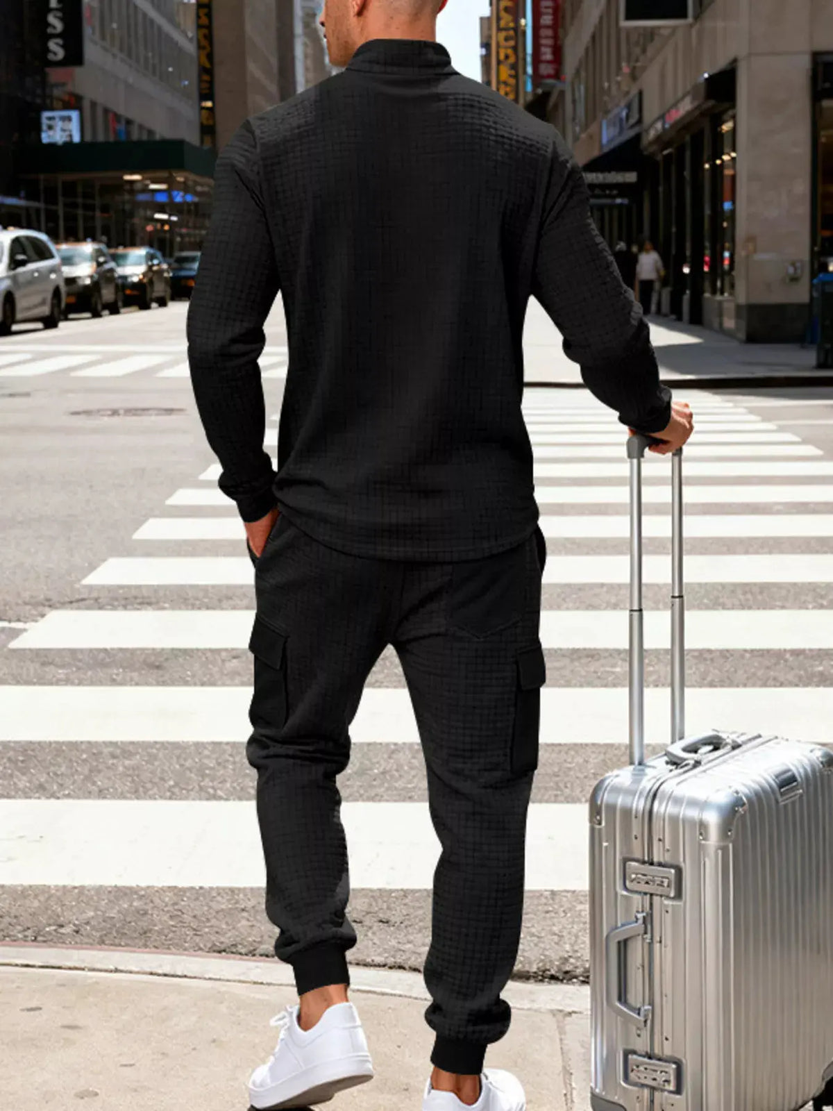 Men's Full Size Quarter-Zip Top and Cargo Joggers Set Plus Size by Trendsi