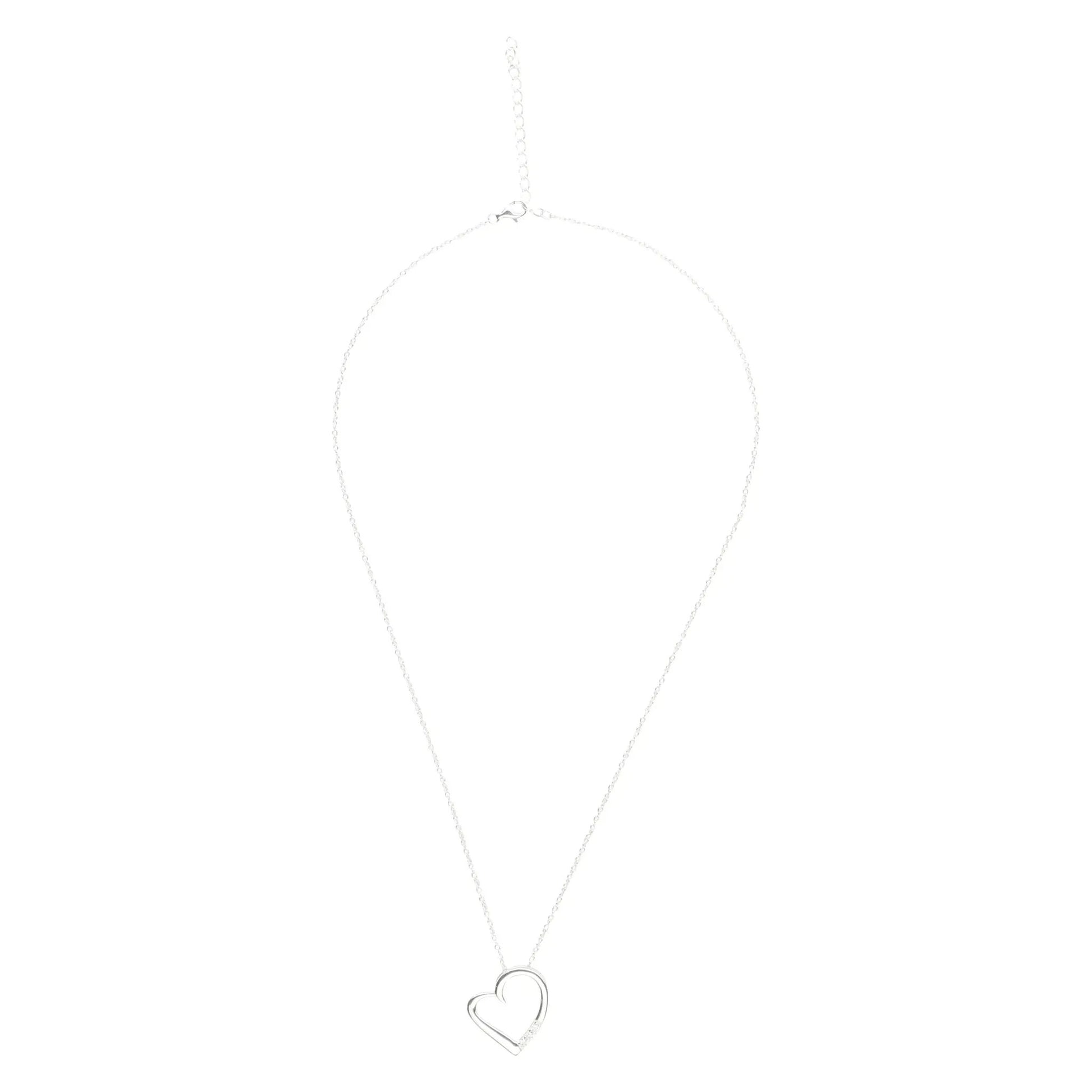 14K Silver Plated Necklace Love Heart Pave Pendant Necklace by Nichestar