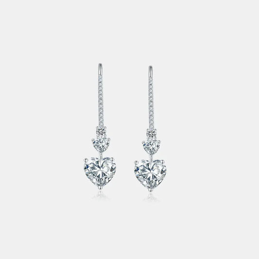 5.44 Carat 925 Sterling Silver Moissanite Heart Drop Earrings by Partner Label