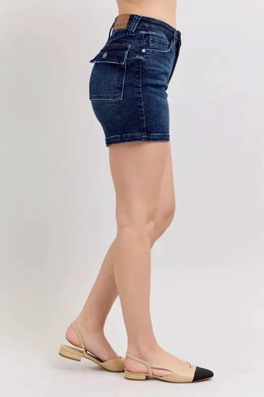 Judy Blue Full Size High Waist Back Flap Pocket Denim Shorts Plus Size by Judy Blue