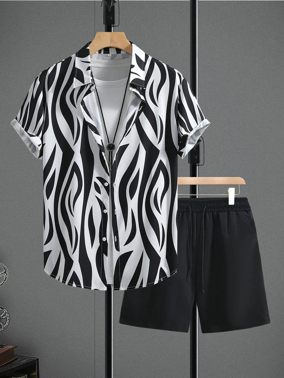 Men's Zebra Print Short Sleeve Shirt and Shorts Set by Trendsi