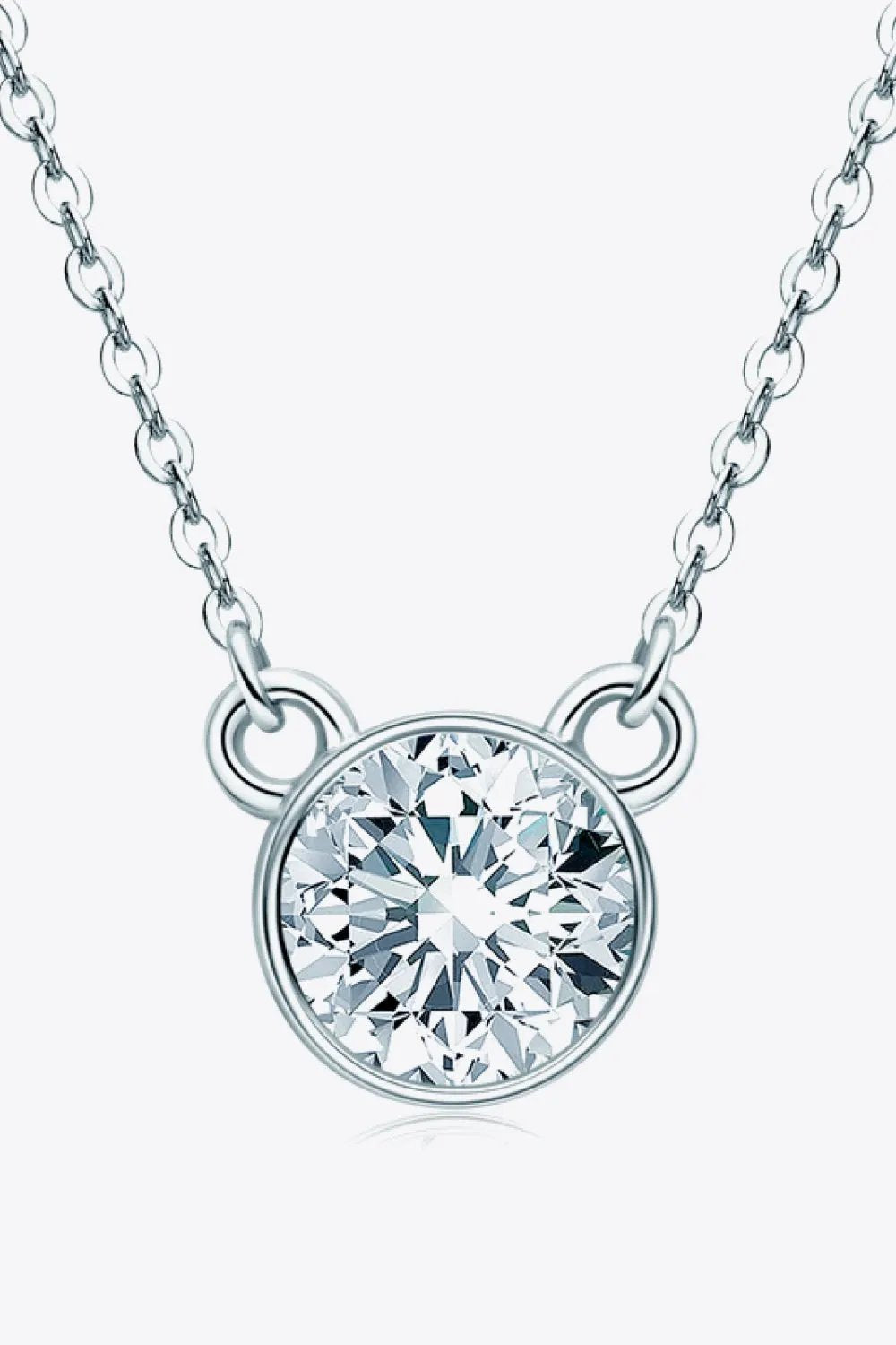 925 Sterling Silver 1 Carat Moissanite Round Pendant Necklace by Partner Label