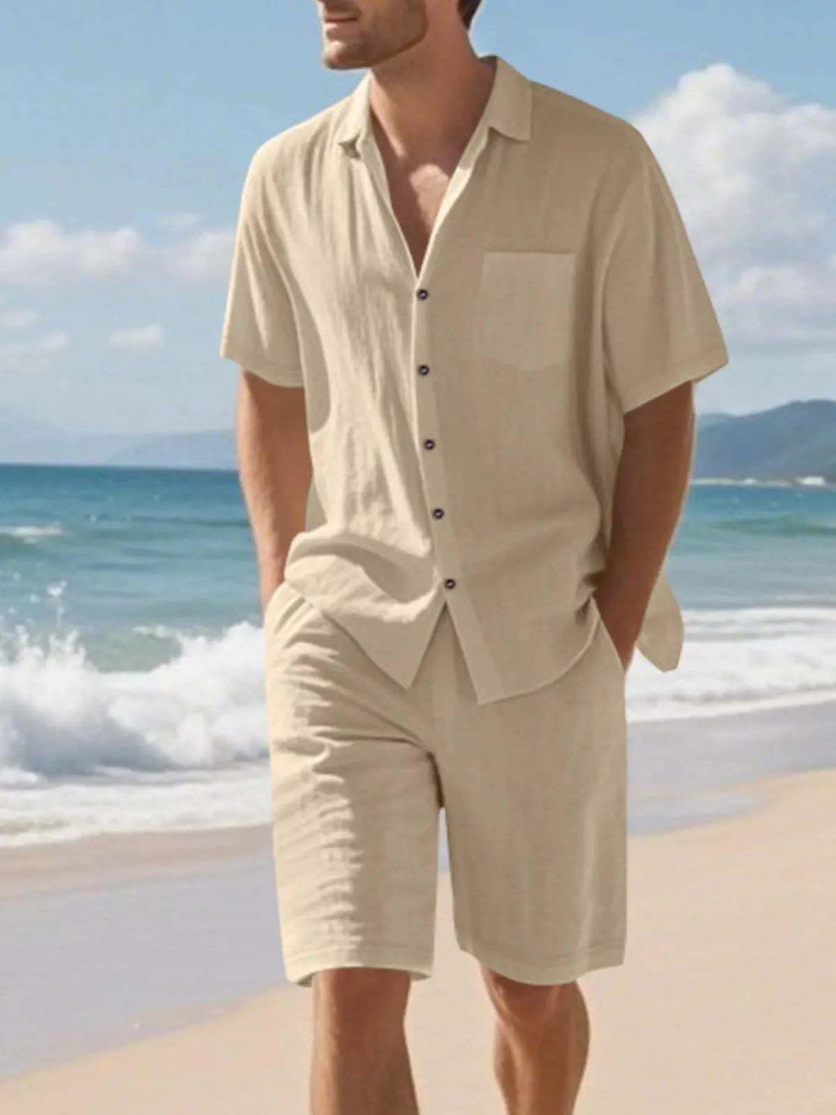 Men's Full Size Casual Button Up Shirt and Shorts Set Plus Size by Trendsi