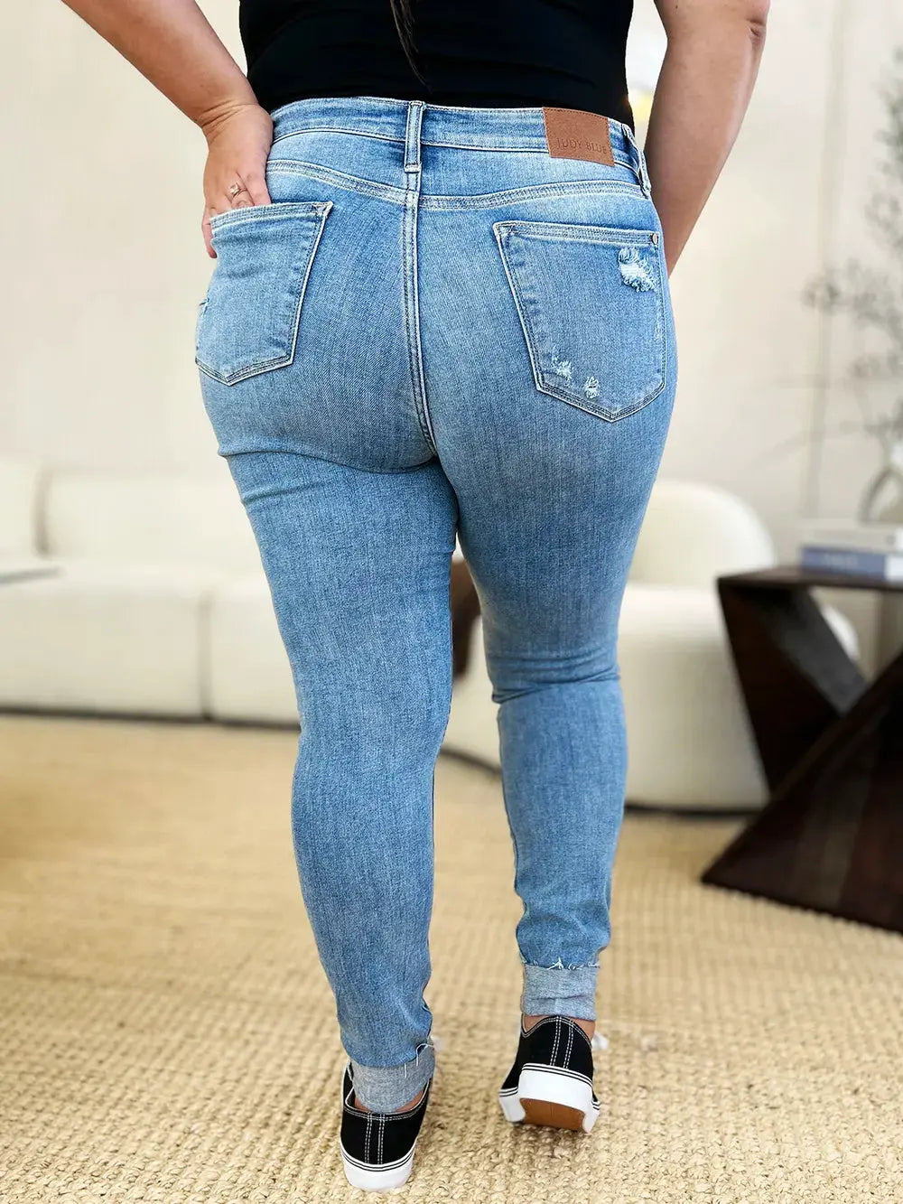 Judy Blue Full Size Mid Rise Destroy & Cuff Skinny Jeans by Judy Blue