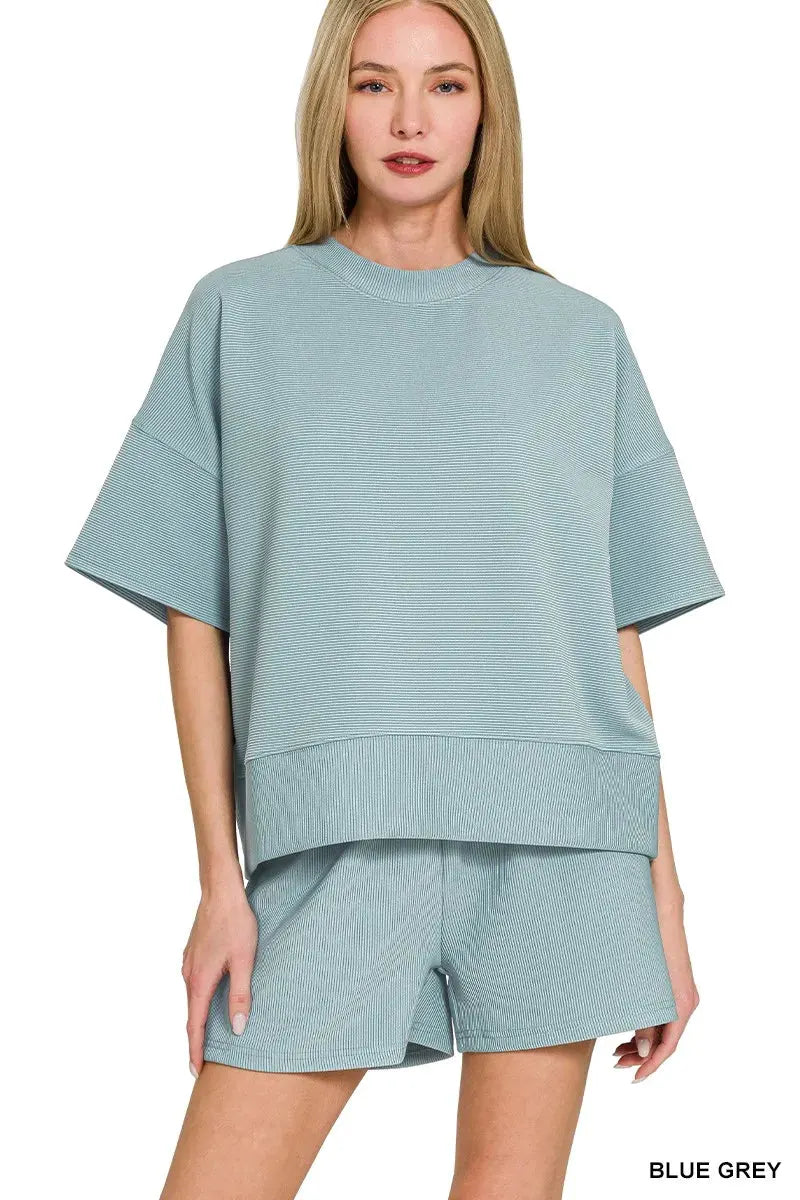 Zenana Ribbed Round Neck Waist Banded Tee & Shorts Set by Zenana