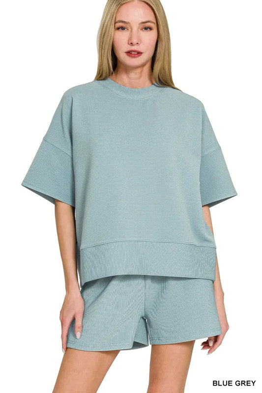 Zenana Ribbed Round Neck Waist Banded Tee & Shorts Set by Zenana