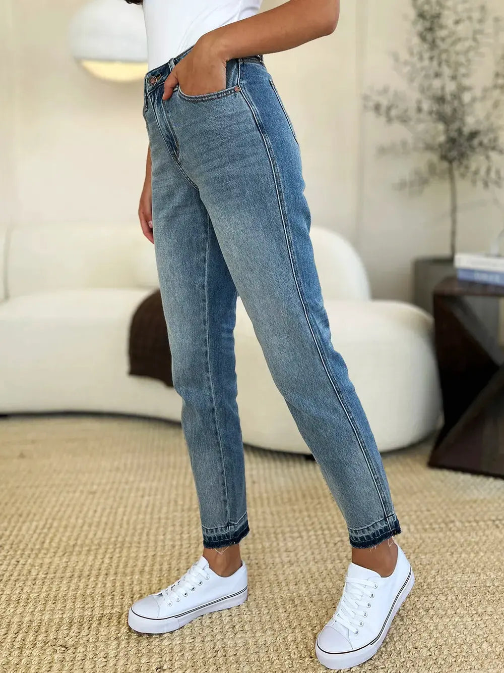 Judy Blue Full Size Mid Rise Rigid Magic Release Hem Jeans by Judy Blue