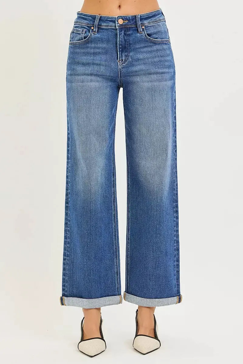RISEN Full Size High Rise Relaxed Fit Ankle Straight Cuff Jeans Plus Size by RISEN