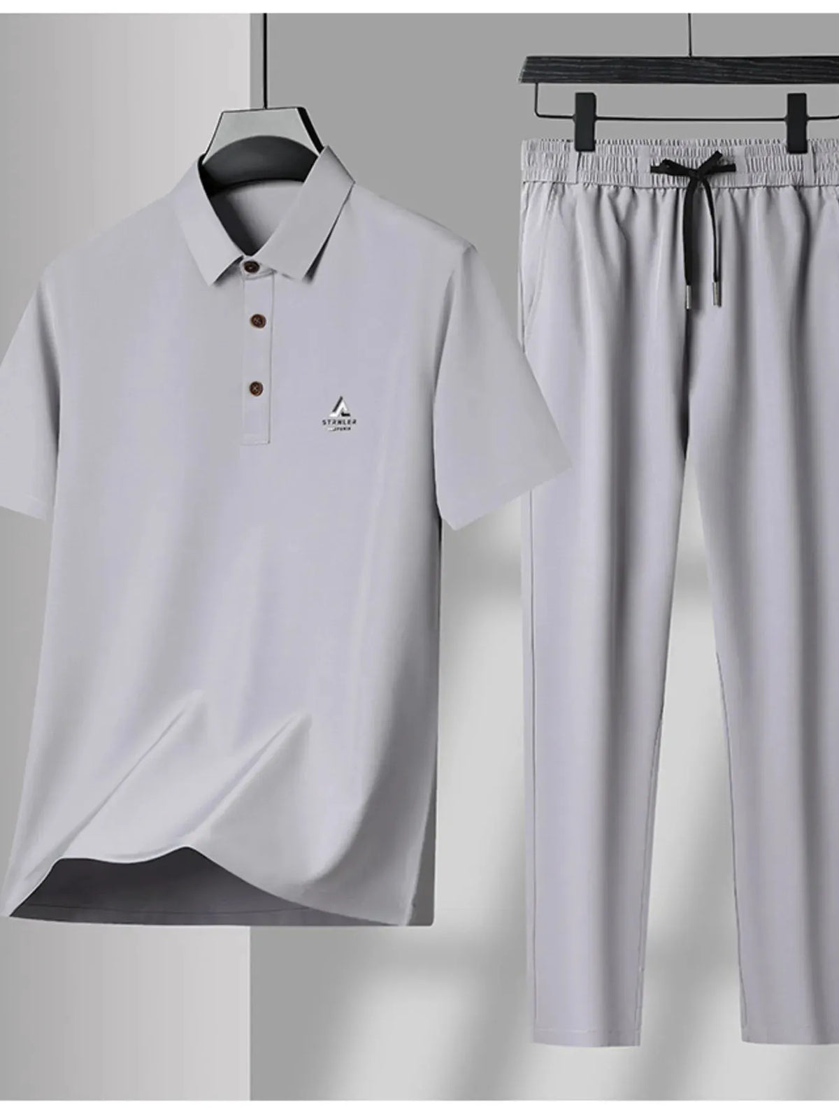 Men's Plus Size Button Detail Short Sleeve Polo and Pants Set by Trendsi