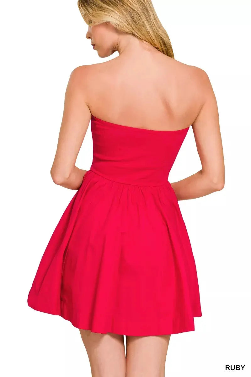 Zenana Combined Knit Tube Top Flare Mini Dress by Zenana