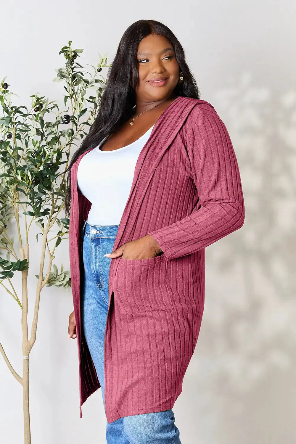 Basic Bae Full Size Hooded Sweater Cardigan by Basic Bae