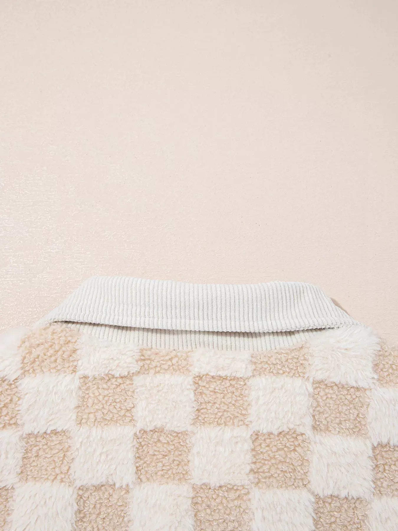 Checker Sherpa Corduroy Patchwork Zip Up Jacket by Partner Label