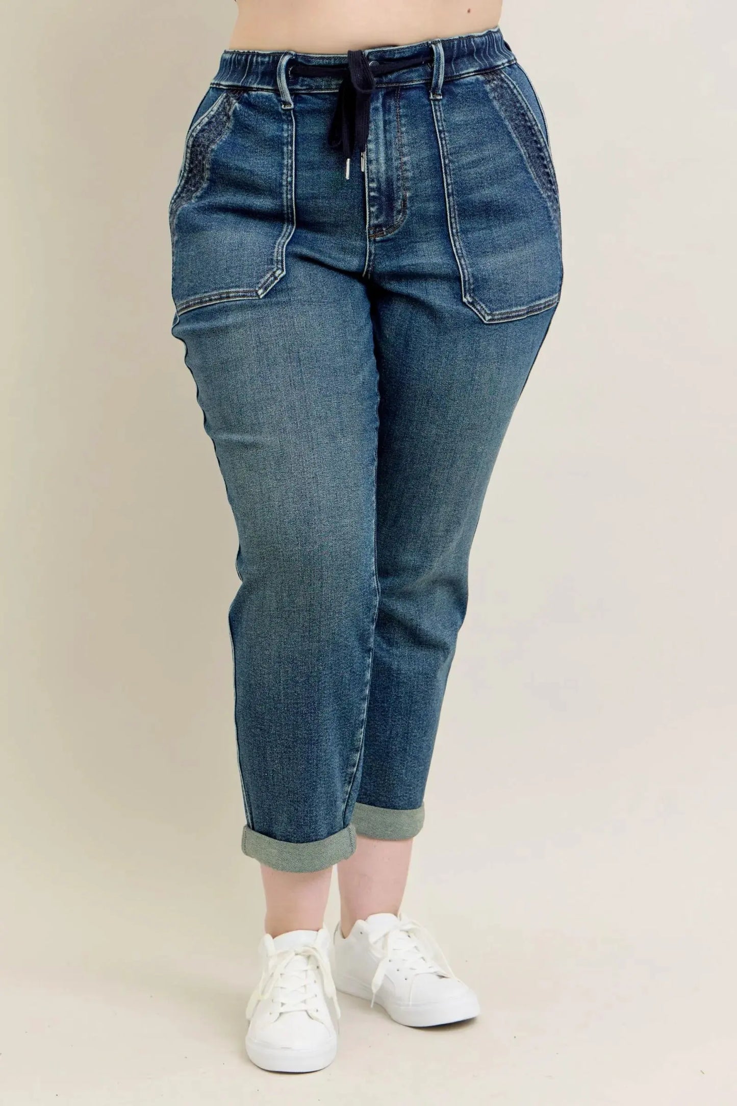 Judy Blue Full Size HW Vintage Wash Jeans w/ Drawstring Plus Size by Judy Blue