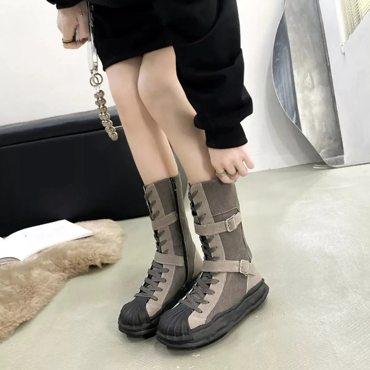 Buckled Lace Up Boots by Partner Label