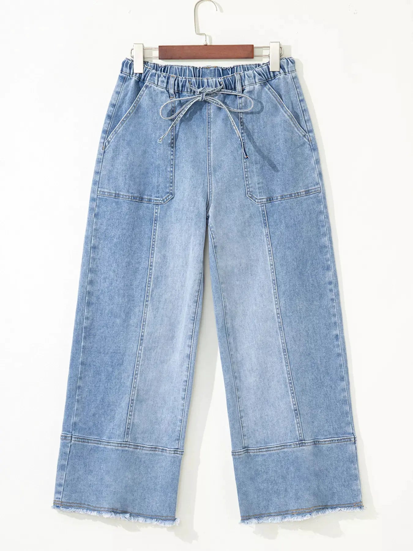 Wide Leg Drawstring Raw Hem Jeans by Partner Label