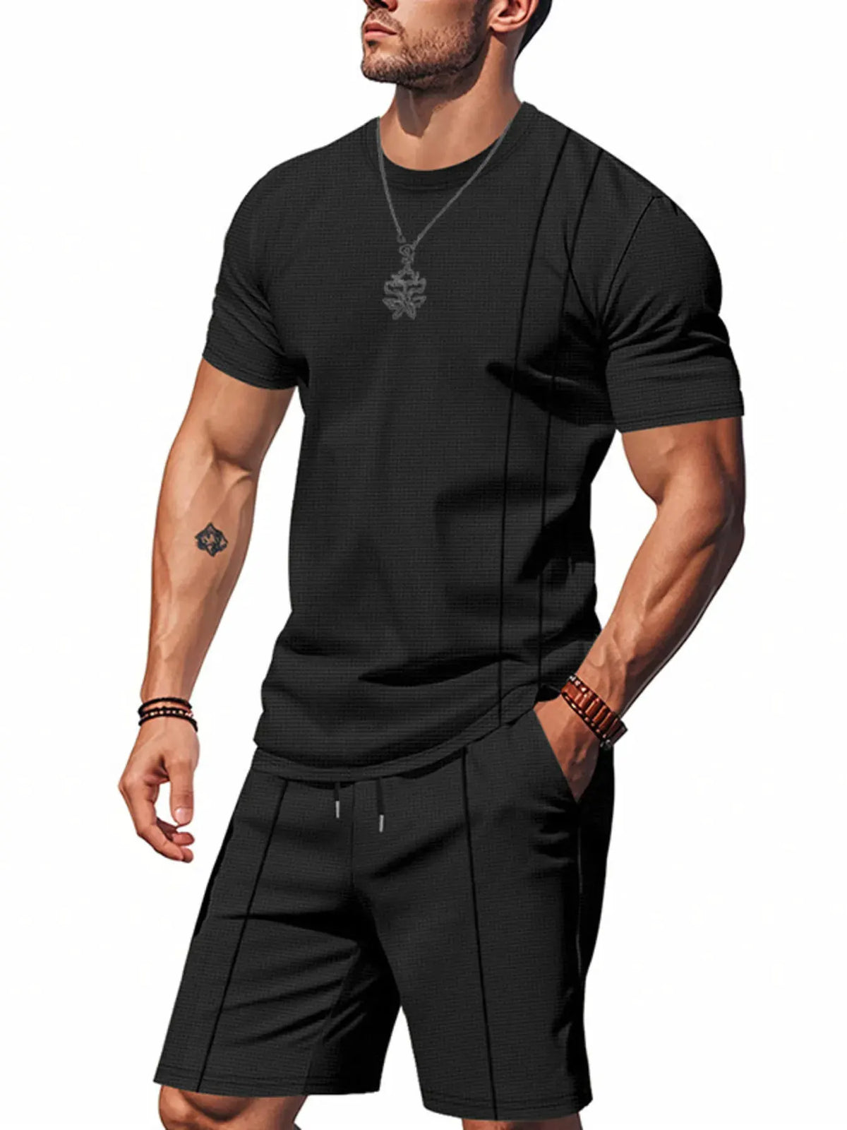 Men's Full Size Round Neck Short Sleeve Top and Shorts Set Plus Size by Trendsi