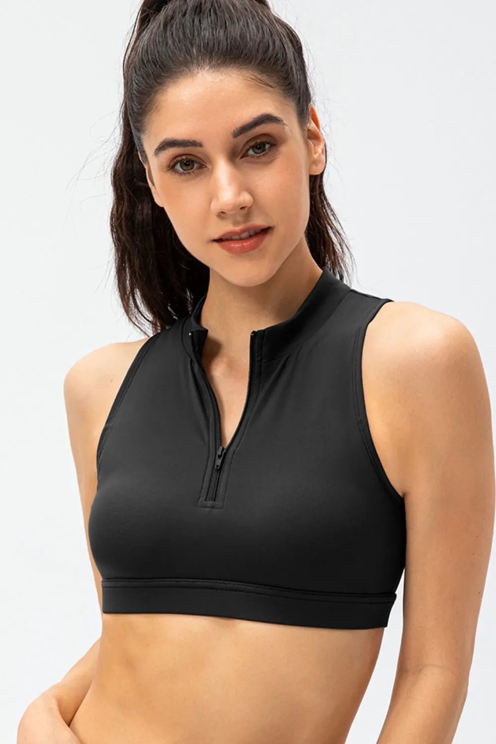 Full Size Cropped Cutout Back Zipper Front Active Tank Top by Partner Label