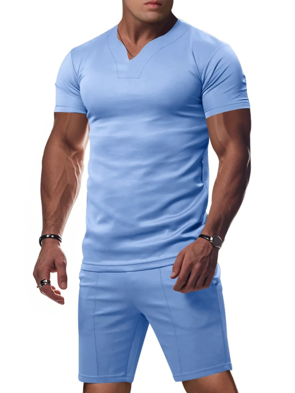 Men's Full Size V-Neck Short Sleeve T-Shirt and Shorts Set Plus Size by Trendsi