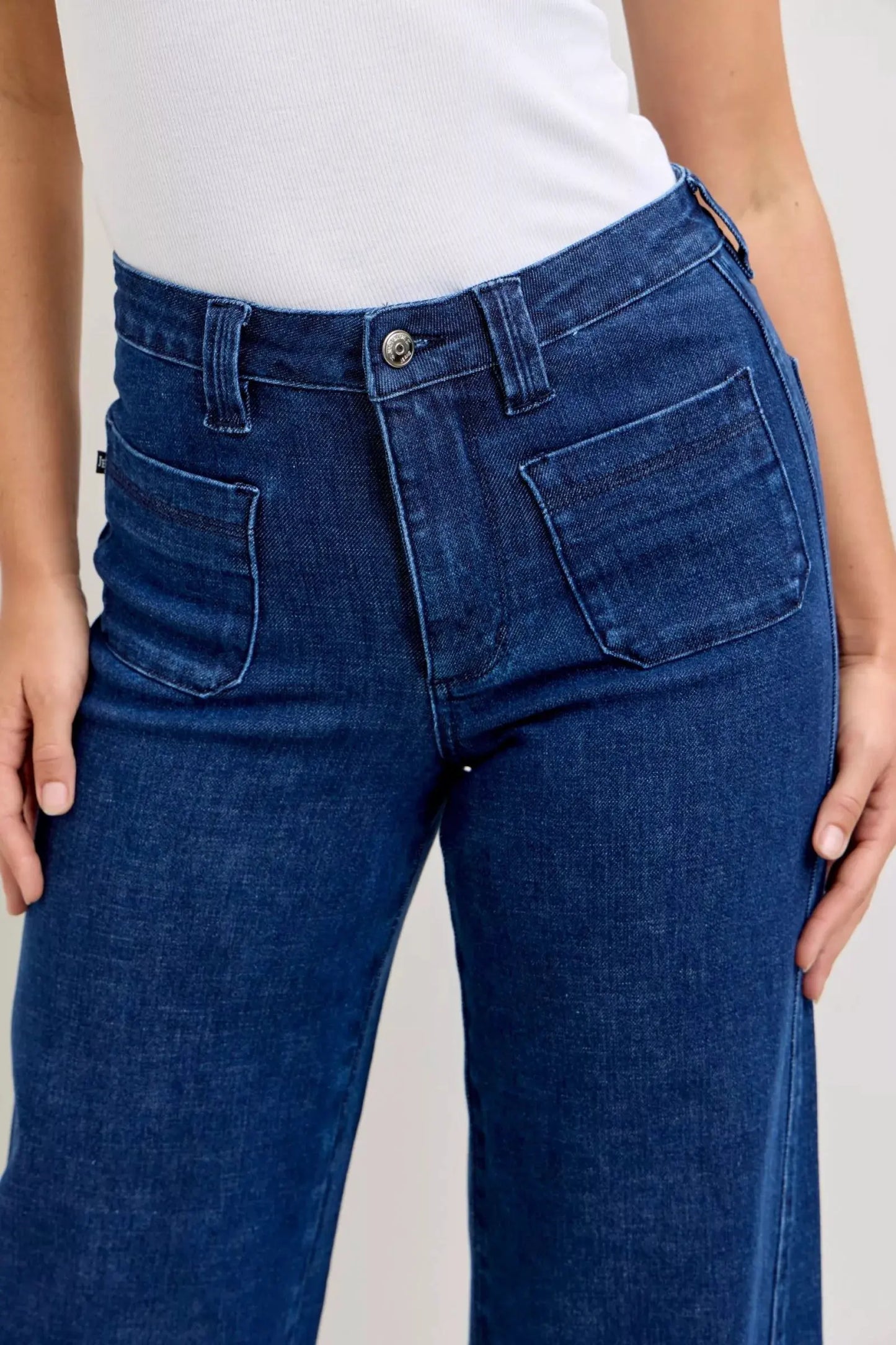 Judy Blue High-Waisted Retro Wide Jeans with Patch Pkts & Twisted Seams by Judy Blue