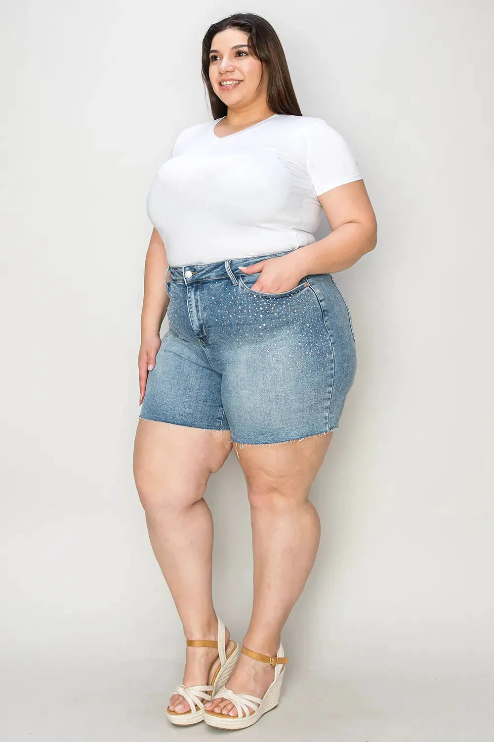 Judy Blue Full Size High Waist Raw Hem Denim Shorts by Judy Blue