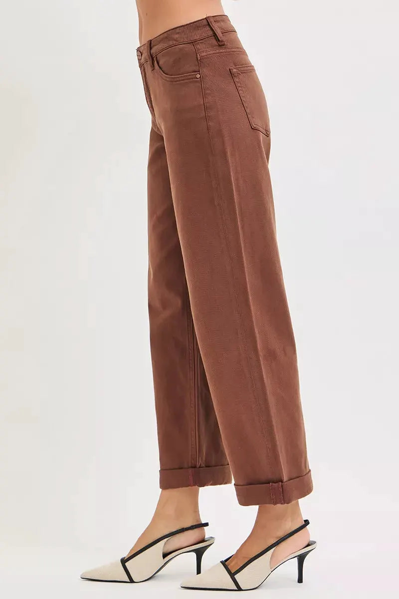 RISEN Full Size Tummy Control Mid Rise Ankle Barrel Baggy Plus Size by RISEN