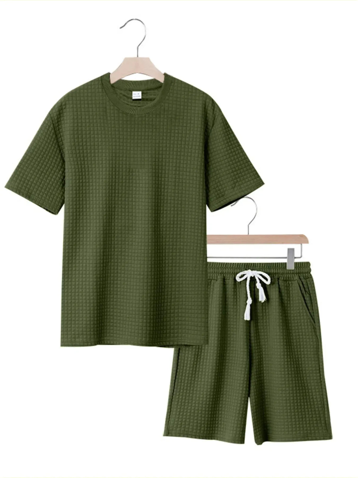 Men's Full Size Textured Round Neck Top and Shorts Set Plus SIze by Trendsi