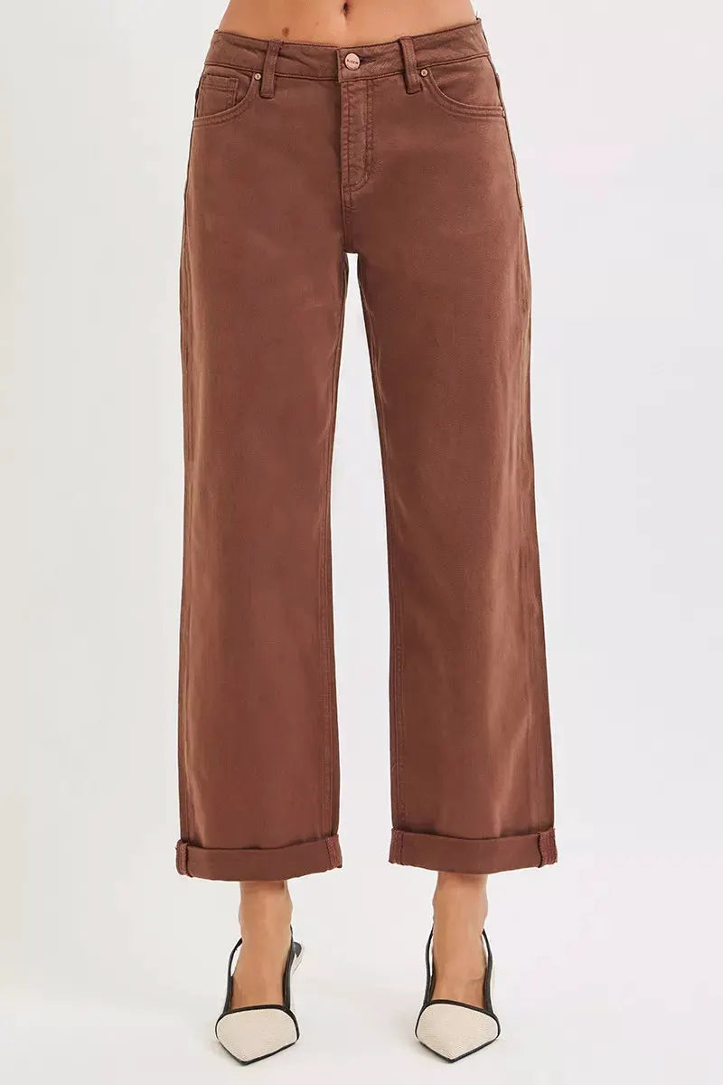 RISEN Full Size Tummy Control Mid Rise Ankle Barrel Baggy Plus Size by RISEN