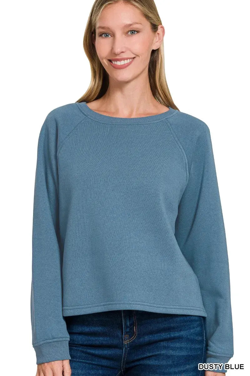 Zenana Fleece Raglan Round-Neck Sweatshirt by Zenana