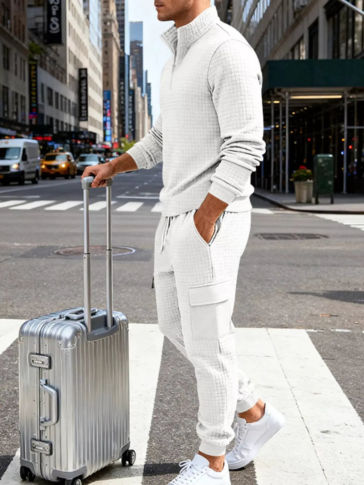 Men's Full Size Quarter-Zip Top and Cargo Joggers Set Plus Size by Trendsi