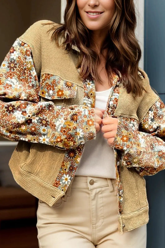 Printed Collared Neck Long Sleeve Jacket by Partner Label