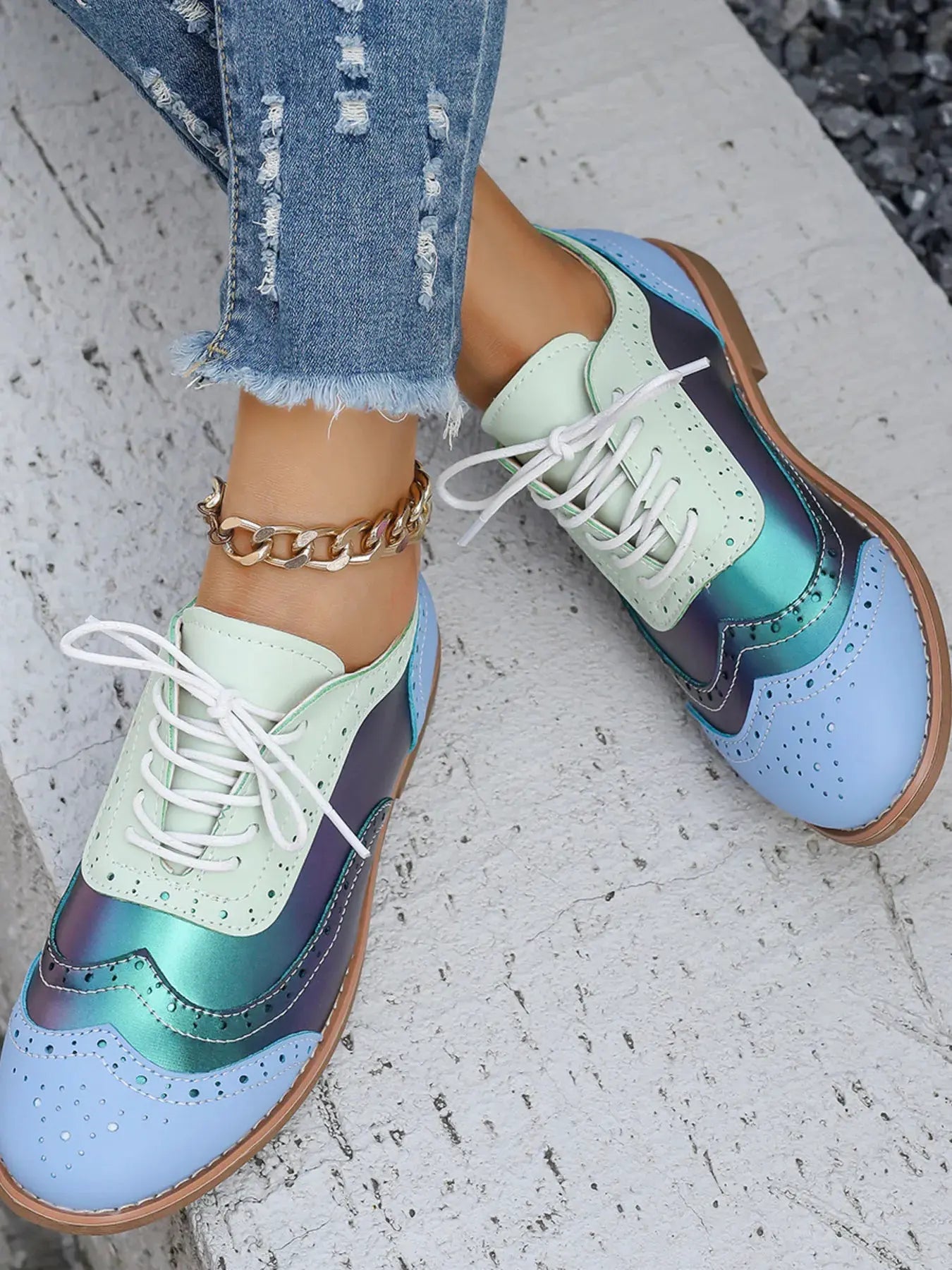 Round Toe Flats Color Block Loafers by Partner Label