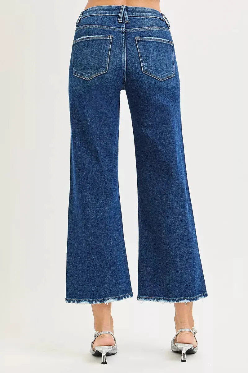 RISEN Tummy Control 4 Way Stretch High Rise Crop Wide Leg Jeans by RISEN