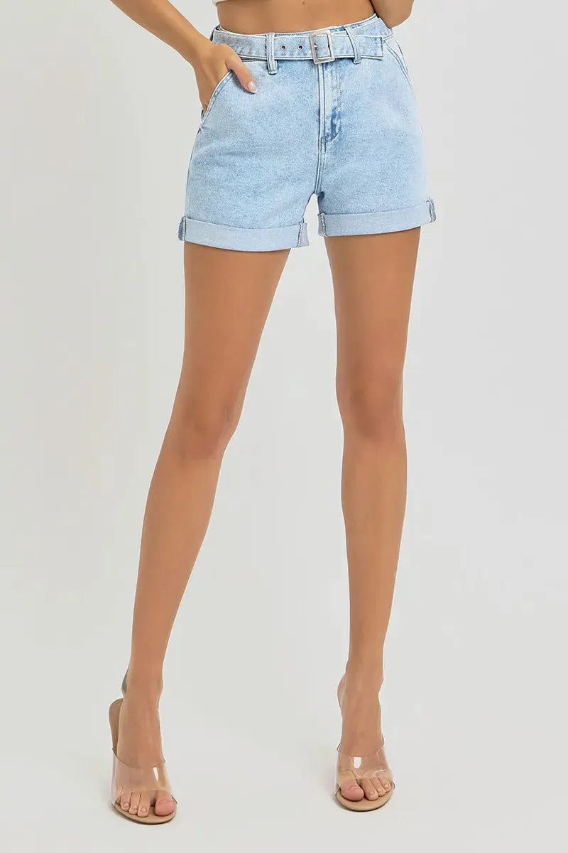 RISEN Full Size High Rise Belted Roll Up Shorts Plus Size by RISEN