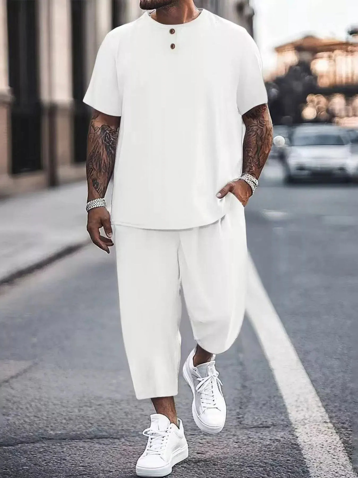 Men's Plus Size Casual Short Sleeve Top and Pants Set by Trendsi