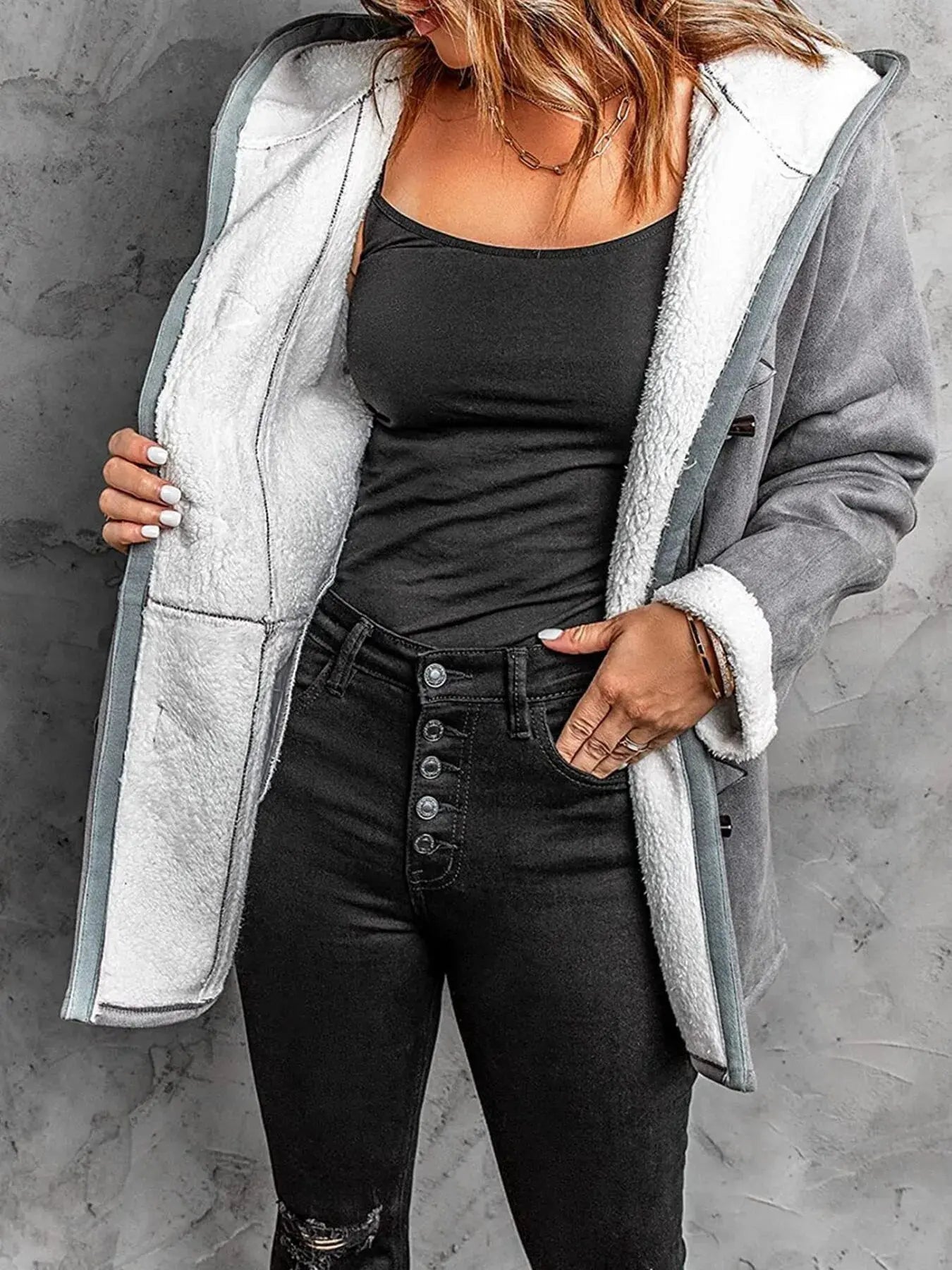 Full Size Cozy Sherpa Lined Toggle Coat with Hood Plus Size | Partner Labels Selection by Partner Label