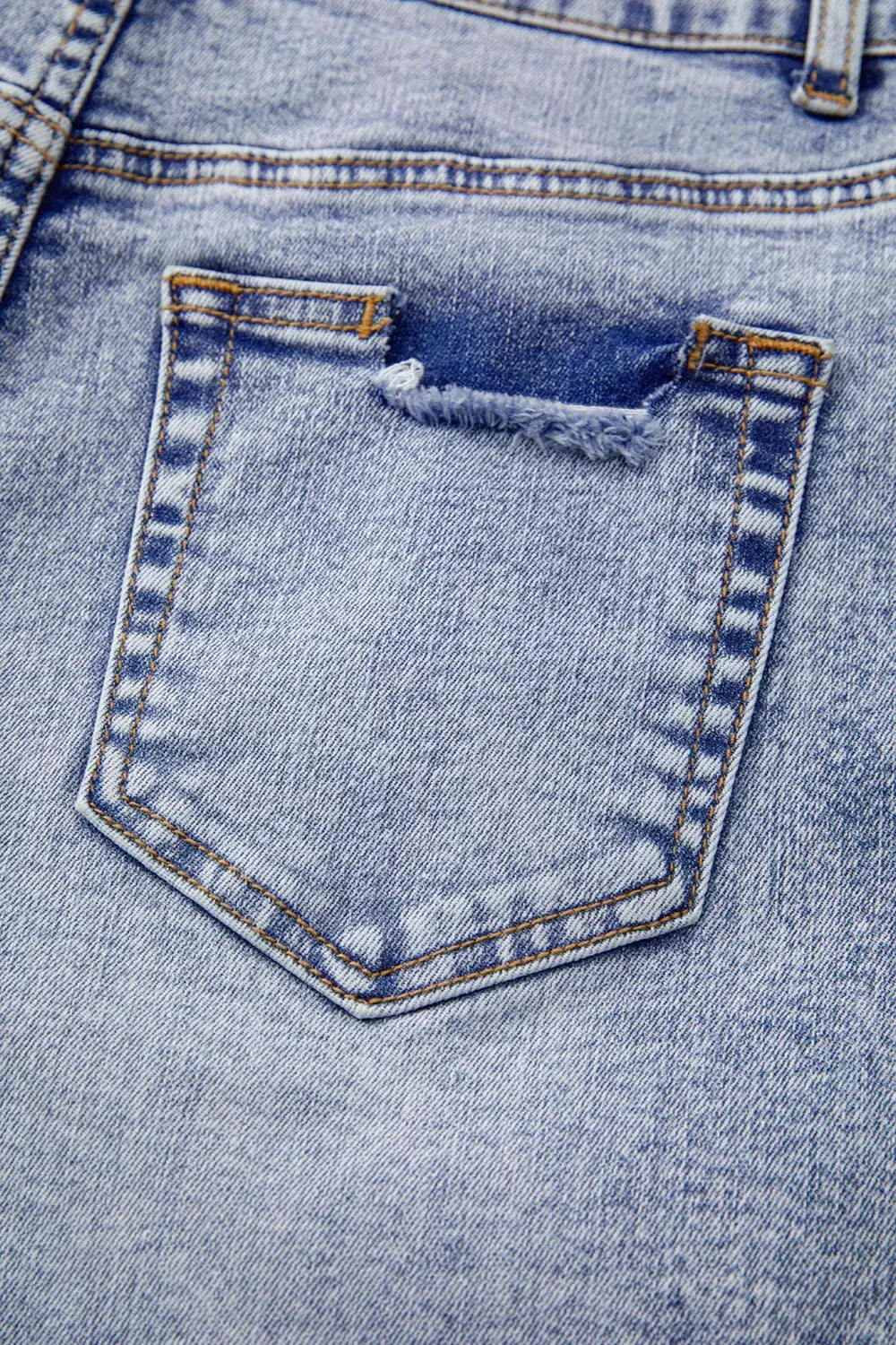 Pearl Studded Pockets Raw Hem Denim Shorts by Partner Label