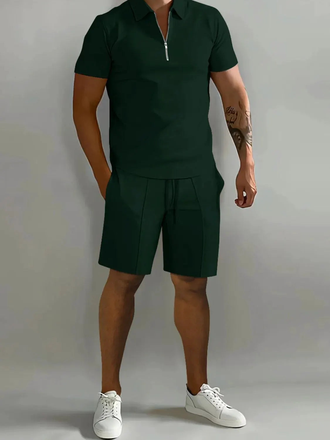 Men's Full Size Collared Neck Short Sleeve Top and Shorts Set Plus Size by Partner Label