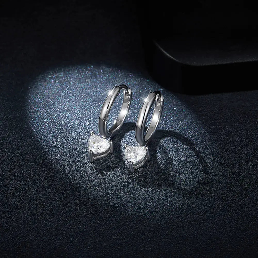1 Carat Moissanite 925 Sterling Silver Heart Earrings by Partner Label