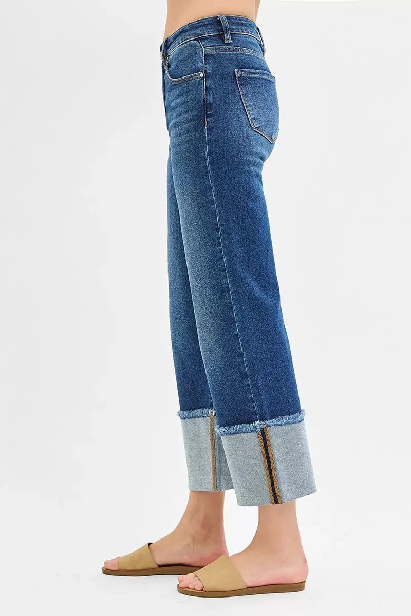 RISEN Full Size Mid Rise Crop Wide Wide Cuffed Jeans Plus Size by RISEN