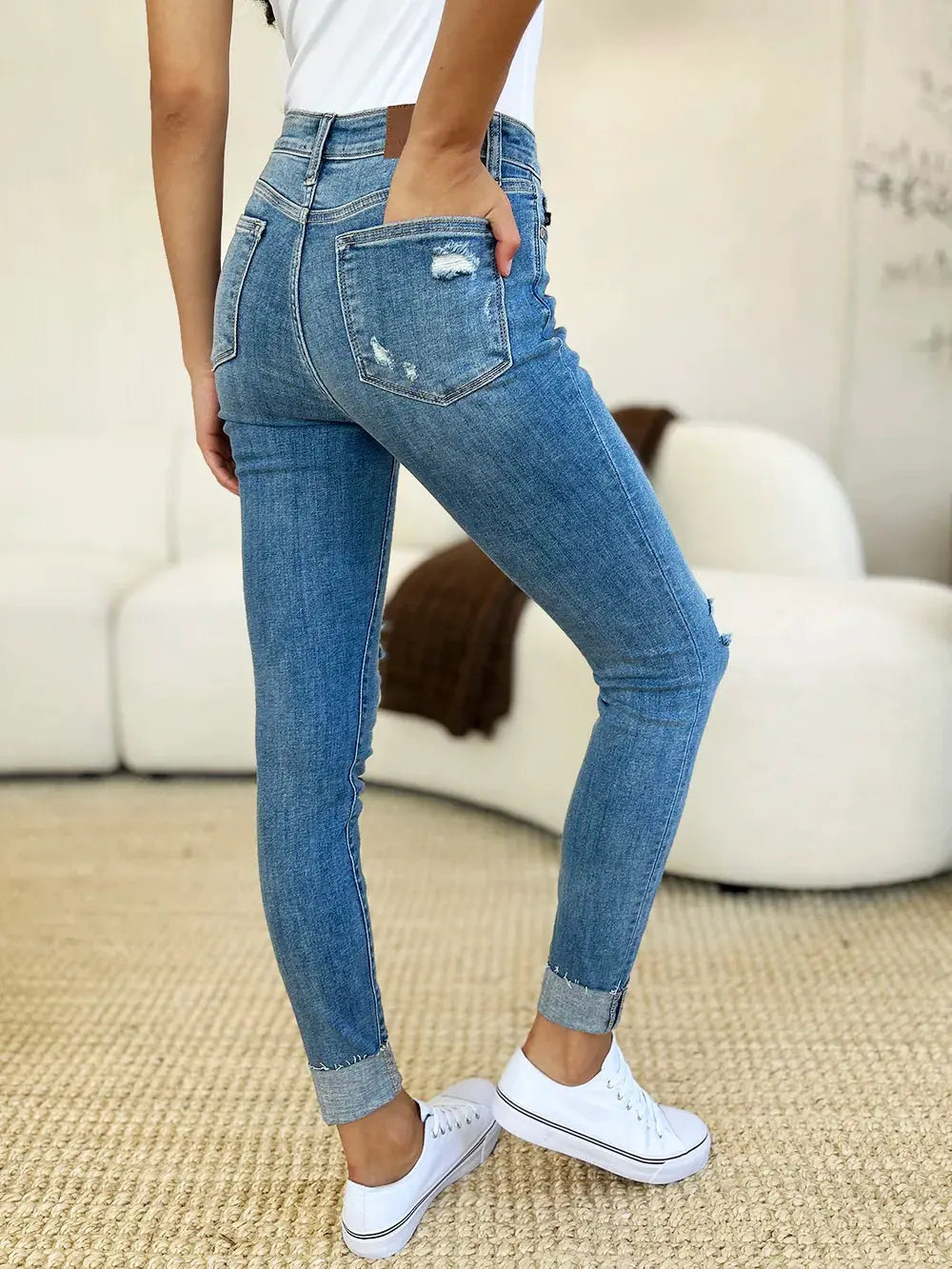 Judy Blue Full Size Mid Rise Destroy & Cuff Skinny Jeans by Judy Blue