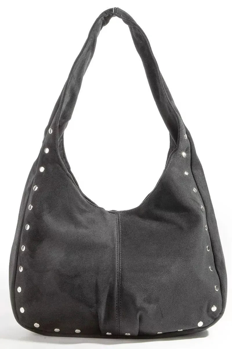 Fame Faux Suede Studded Trim Hobo Bag by Fame