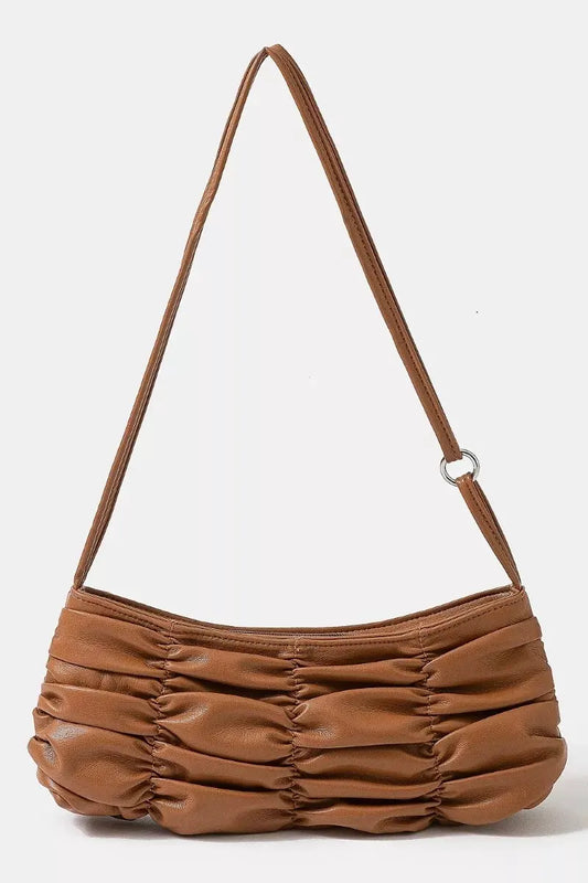 Fame Segmented Pleated Faux Leather Hand Bag by Fame