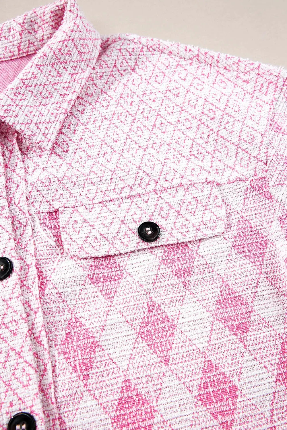 Geometric Print Textured Flap Pocket Shacket by Partner Label