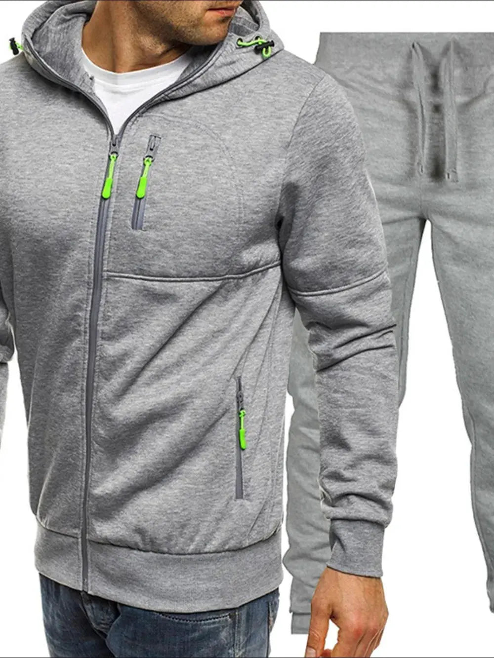 Men's Plus Size Zip Up Hooded Top and Pants Set by Partner Label