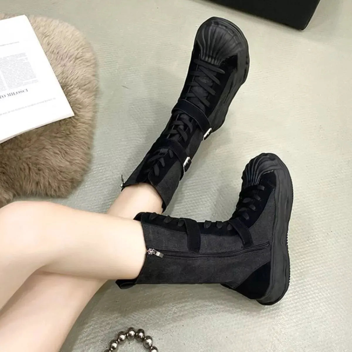 Buckled Lace Up Boots by Partner Label