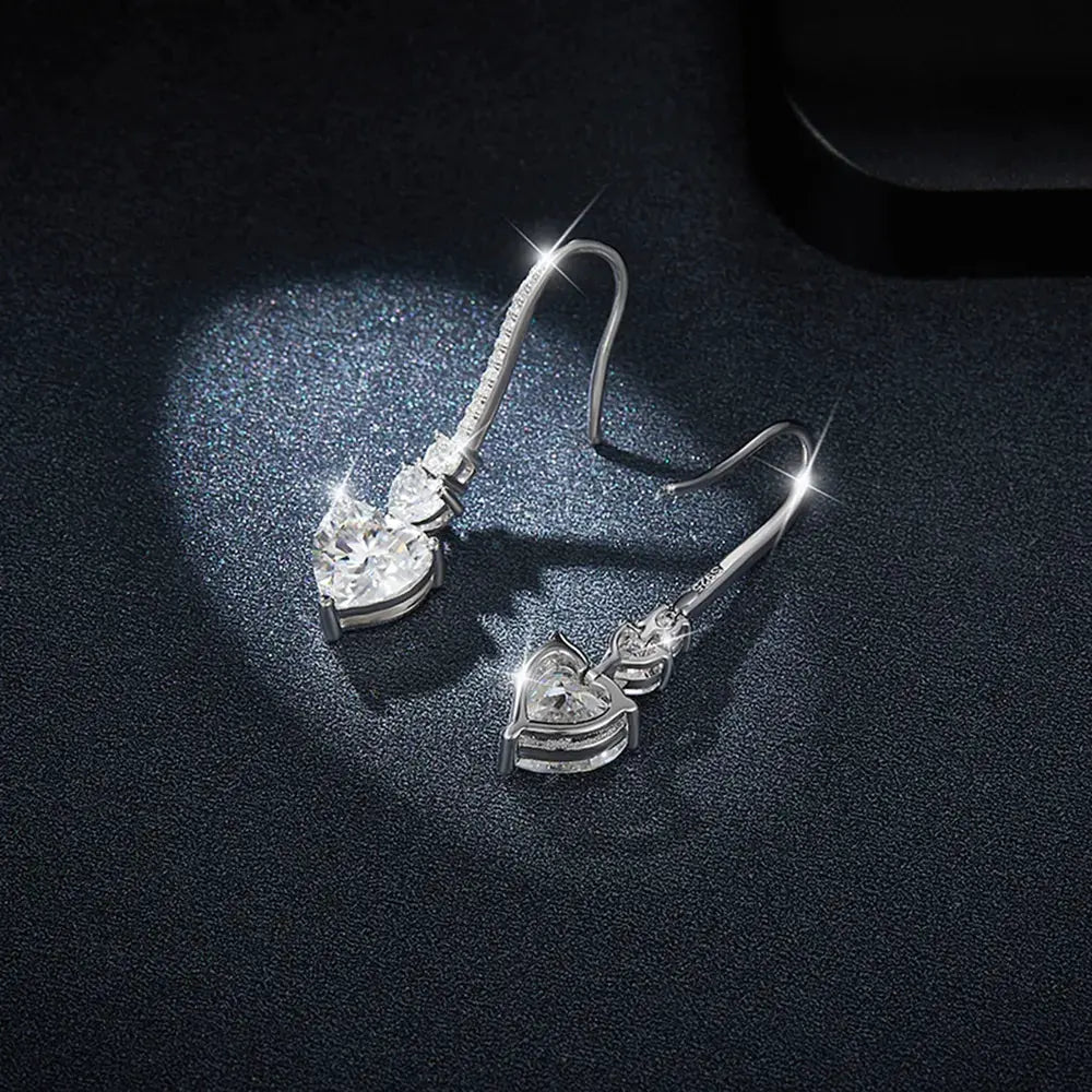 5.44 Carat 925 Sterling Silver Moissanite Heart Drop Earrings by Partner Label